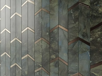 Elegant Modern Background Wall With Chevron Metal Accents And Stone Tiles 3d model
