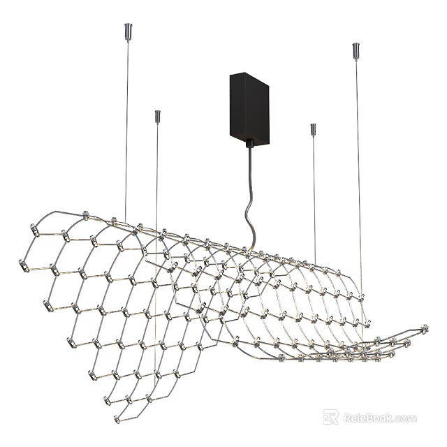 Modern Unique shaped Chandelier with Hexagonal Metal Mesh Structure Suspended from Ceiling 3d model 