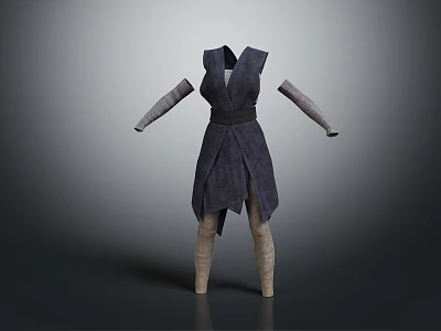 Elegant Dark Sleeveless Wrapped Dress With Light Colored Leg Warmers 3d model