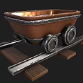 Brown Metal Framed Mine Cart On Wooden And Metal Rail Tracks