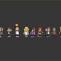 Group of Cartoon Characters 3D Models With Various Hairstyles And Colorful Outfits