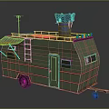 Green Vintage Trailer Featuring Roof Rail Blue Barrel Side Awning Ladder And Windows