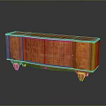 Red Carved Wooden Cabinet With Intricate Patterns And Legs On Reflective Surface