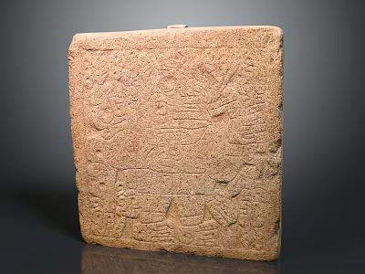 Ancient Stone Wall with Intricate Carved Patterns and Historical Designs 3d model