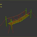 Orange Rope Bridge Model With Support Posts And Intertwined Ropes Design 3d model
