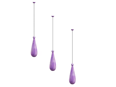 Three Purple Teardrop Shaped Pendants Hanging With Long Thin Threads For Decorative Ornament Use 3d model