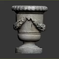 Ornamental Classical Stone Vase With Carved Grapevine Leaves And Pedestal Base