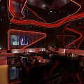 Luxurious Modern KTV Interior with Red Lighting Sofas Bar Counter and TV Screen 3d model