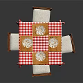 Wooden Dining Table With Four Chairs And Red White Checkered Tablecloth With White Plates
