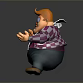 Cartoon Man in Pink White Plaid Shirt with Cooking Master Apron Orange Hair Open Arms Friendly Expression