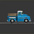 Vintage Blue Functional Pickup Truck With Wooden Bed