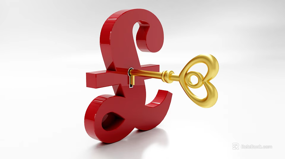 Red Pound Symbol With Golden Key Inserted In 3D Rendered Design 3d model 
