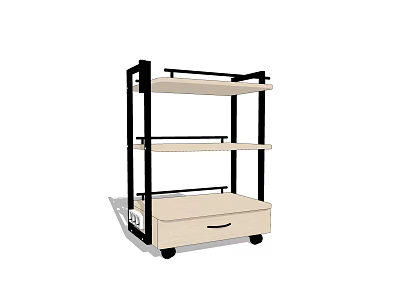 Multi Tier Mobile Utility Cart With Wooden Shelves Drawer And Rolling Wheels 3d model