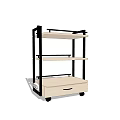 Multi Tier Mobile Utility Cart With Wooden Shelves Drawer And Rolling Wheels