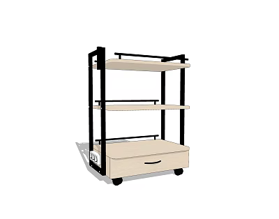 Multi Tier Mobile Utility Cart With Wooden Shelves Drawer And Rolling Wheels 3d model