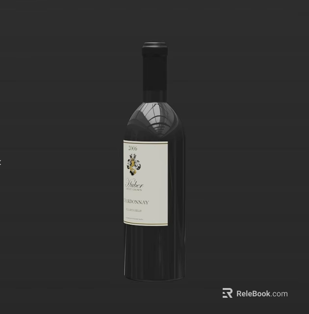 Elegant Wine Bottle and Glass with Bordeaux Label Design on Dark Background 3d model 