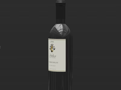 Elegant Wine Bottle and Glass with Bordeaux Label Design on Dark Background 3d model