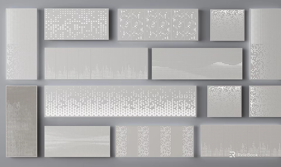 Modern Decorative Gray Wall Paneling Featuring Various Textured Patterns And Designs 3d model 
