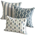 Blue and White Decorative Throw Pillows with Leaf Patterns Geometric Designs and Striped Accents