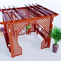 Traditional Garden Landscape With Wooden Pavilion Carved Lattice Benches And Palm Plants
