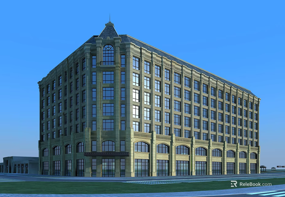 Modern Office Building Exterior Design With Classic Facade And Large Windows 3d model 
