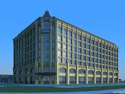 Modern Office Building Exterior Design With Classic Facade And Large Windows 3d model