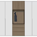 Modern White and Wood Wardrobe with Drawers Open Compartment and LED Lighting