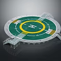 Circular Helicopter Landing Pad With Green Surface Yellow H Marking And White Stairs