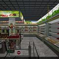 Supermarket Grocery Store Interior With Fresh Fruits Vegetables And Display Shelves