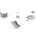 Sculpture Carving Fragments With Silver Metallic Texture And Blue Patterns 3d model