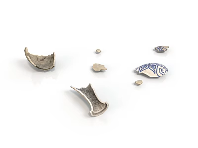 Sculpture Carving Fragments With Silver Metallic Texture And Blue Patterns 3d model