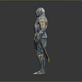 Medieval Knight Sword With Blue And Gold Ornate Armor Details