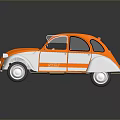 Vintage Orange And White Striped Car Model With Round Headlights And White Wheels