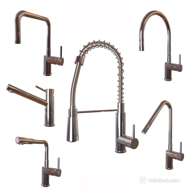 Collection Of Stainless Steel Faucets With Different Designs And Modern Styles 3d model 