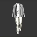 Modern Gray Long Sleeve Jacket With White Pants Minimalist Everyday Casual Clothing Design