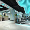 Modern Internet Cafe Interior Design Featuring LED Lighting Gaming Stations And Comfortable Seating 3d model