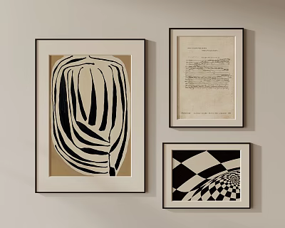 Black And White Wall Art Set With Abstract Paintings And Framed Prints 3d model