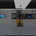 Person Learning Fire Extinguisher Use Method At Fire Safety Exhibition Wall With Flame Design