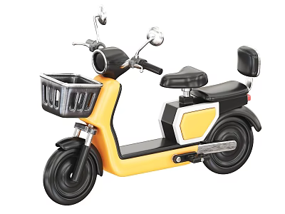 Yellow and Black Electric Scooter With Front Basket Black Seat and Rearview Mirrors 3d model