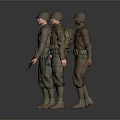 Realistic Three Game Movie Characters in Military Uniforms with Helmets and Rifles