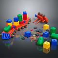 Colorful Building Blocks With Various Shapes And Toy Train Construction For Kids Play