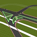 Road Infrastructure Design Featuring Intersection Green Turn Lanes And White Traffic Markings 3d model