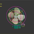 Silver Bladed Electric Fan With Green Base And Metal Guard On Dark Background