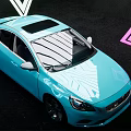 Blue Sedan With Modern Design Shiny Body And Sporty Wheels In Neon Lights Background