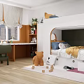 Kids Room Interior Featuring Built In Bed Study Desk Green Chair And Building Blocks