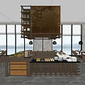 Modern Restaurant Interior With Large Windows Central Wine Rack Bar And Hanging Lights