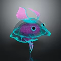 Glowing Pink And Blue Jellyfish Like Creature With Transparent Body And Big Eyes