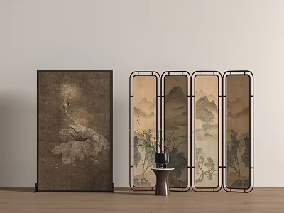 New Chinese Screen Wooden Screen Folding Screen 3d model
