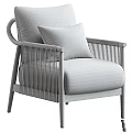 Modern Accent Chair With Wooden Frame Rattan Sides Light Gray Seat And Plaid Pillow