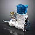Small Internal Combustion Engine With Blue Cooling Fins And Silver Metal Cylinder Structure